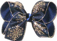 Large Platinum Snow Flakes on Navy Double Layer Overlay Bow